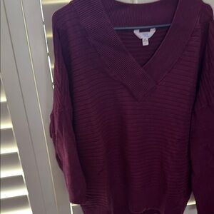 Time and Tru Red V-Neck Sweater Knit Pullover